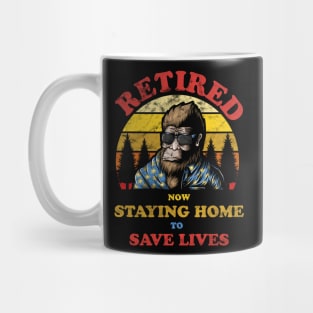 Bigfoot Retired Staying Home Save Lives Distressed Mug